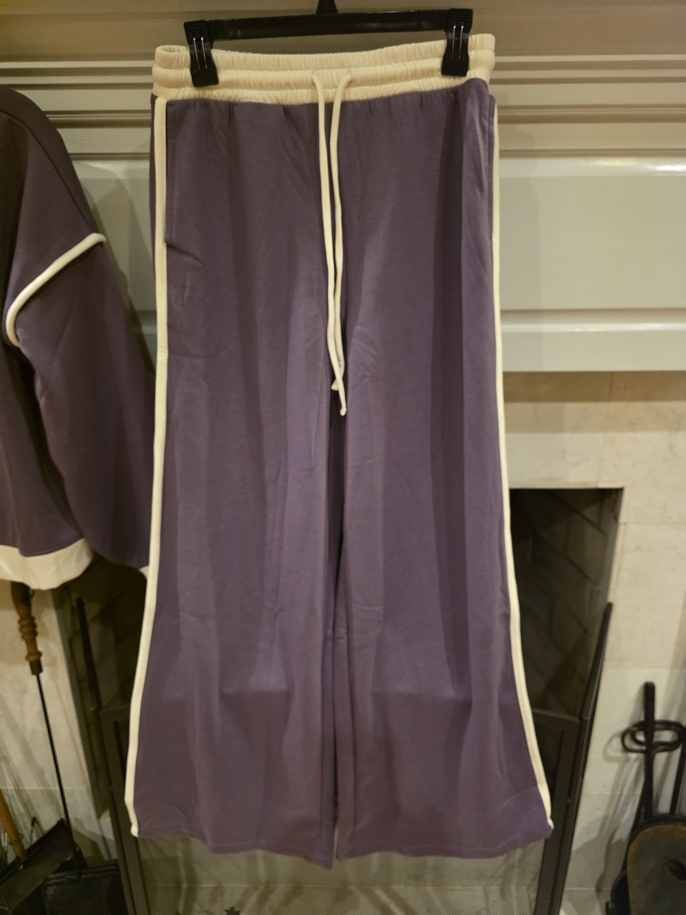 Zenana Outfitters Purple Wide-Leg Scuba Set with Cream Trim - Picture 3 of 5